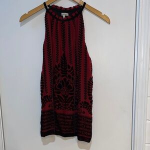 Max Studio Burgundy and Black Patterned Halter Top